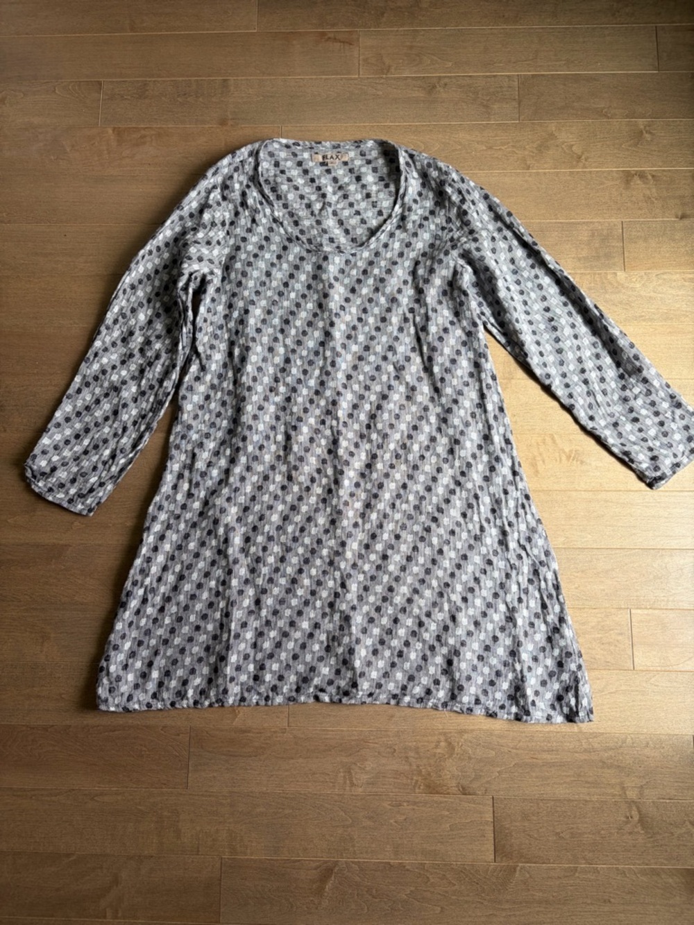 Flax Black and White Dot Print Tunic L Linen